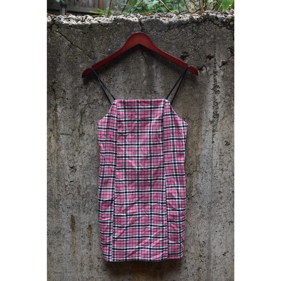 Urban Outfitters Pink Plaid Bodycon Mini Dress - XS - Picture 1 of 4
